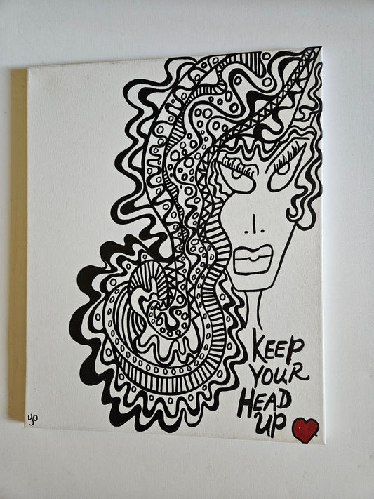 Be-Dazzled Maize and Blue Lady "16x20" "Keep Your Head Up" Painting  on canvas