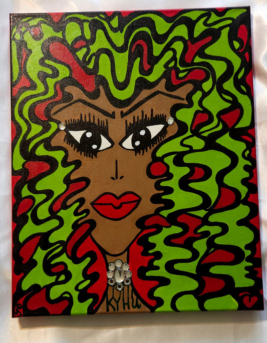 Be-Dazzled Lady "16x20" "Keep Your Head Up" Painting on canvas