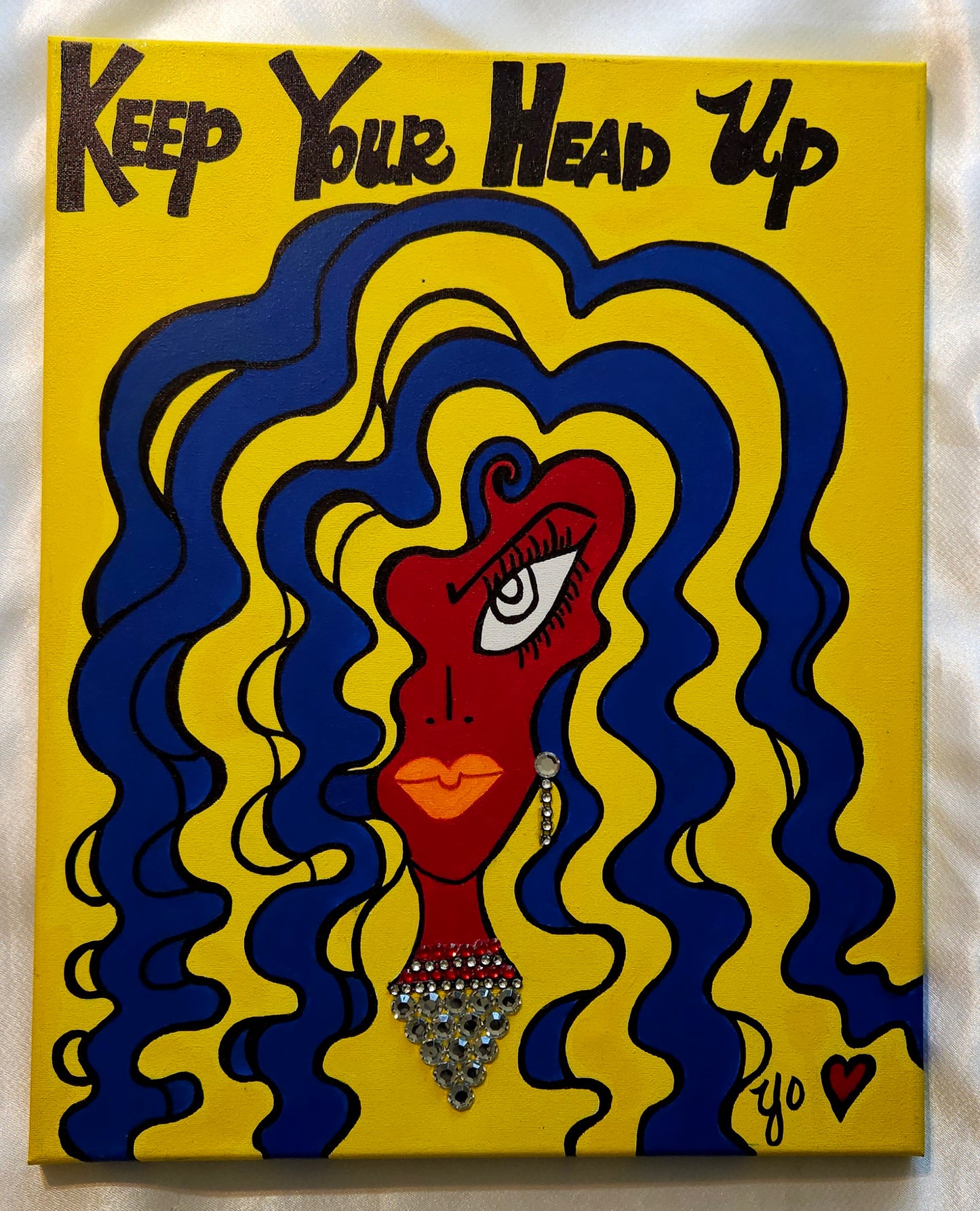 Original Be-Dazzled Maize and Blue Lady "16x20"  Painting on canvas