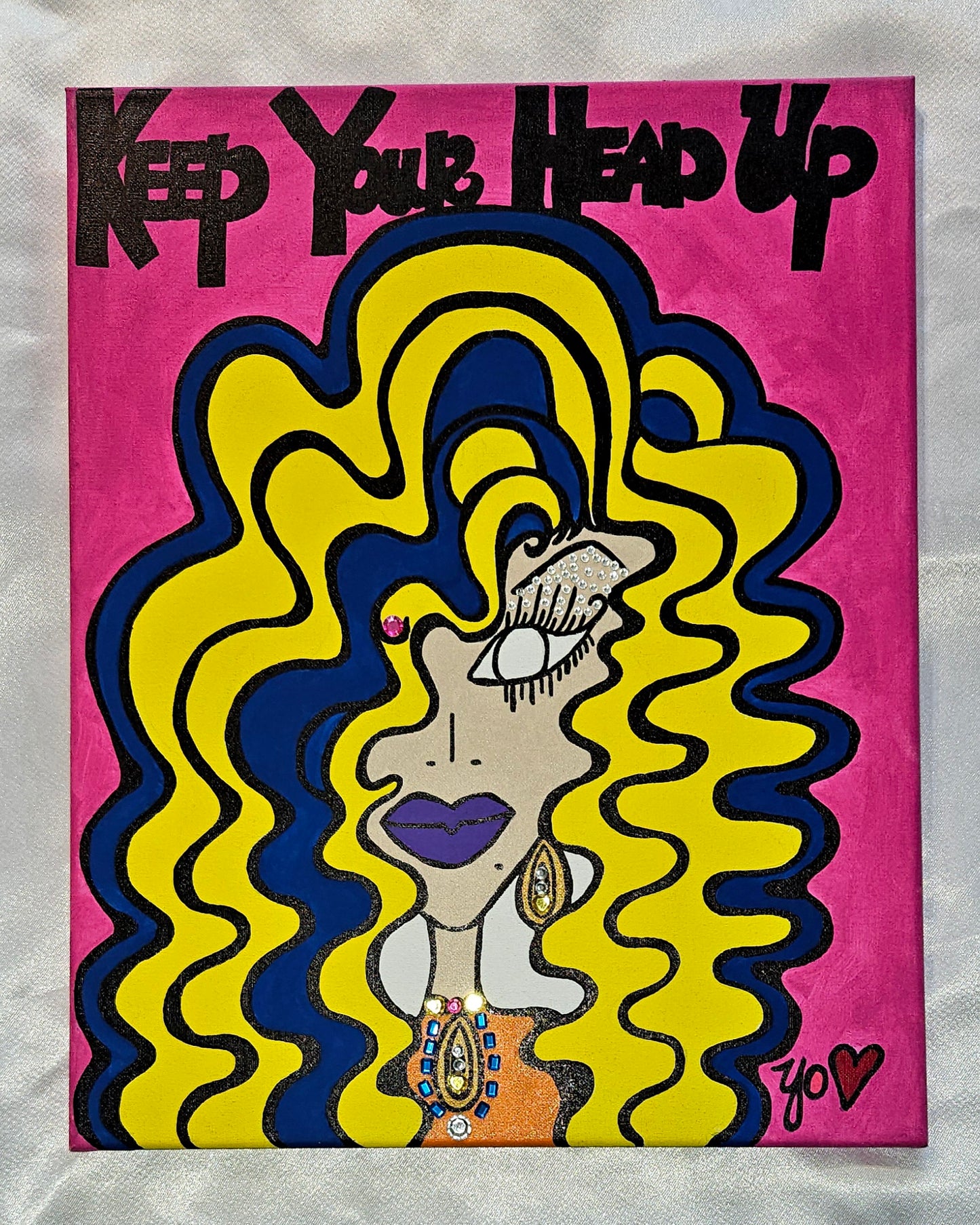 Original Be-Dazzled Maize and Blue Lady "16x20"  Painting on canvas