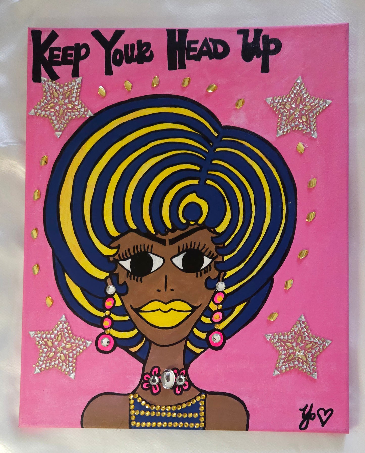 Original Be-Dazzled Maize and Blue  Lady "16x20" Painting on canvas