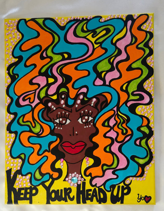 Be-Dazzled Lady "16x20" "Keep Your Head Up" Painting on canvas