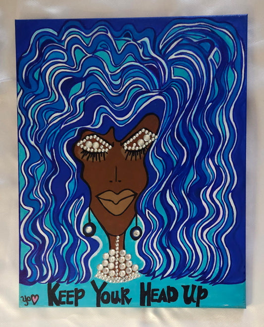 Be-Dazzled Lady "16x20" "Keep Your Head Up" Painting on canvas