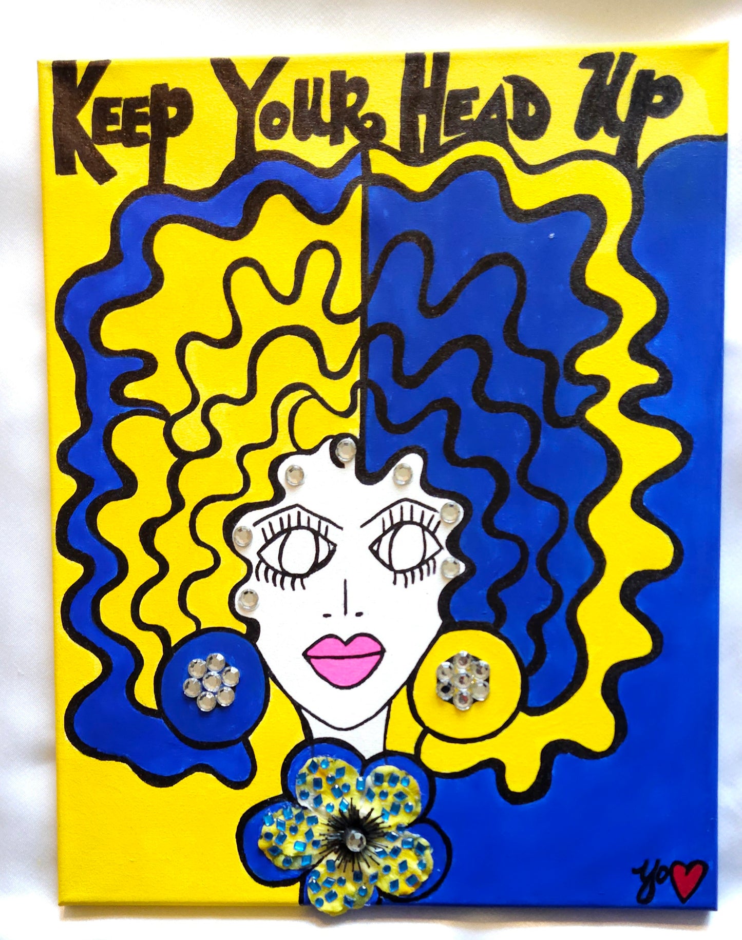 Be-Dazzled Maize and Blue Lady "16x20" Painting on canvas
