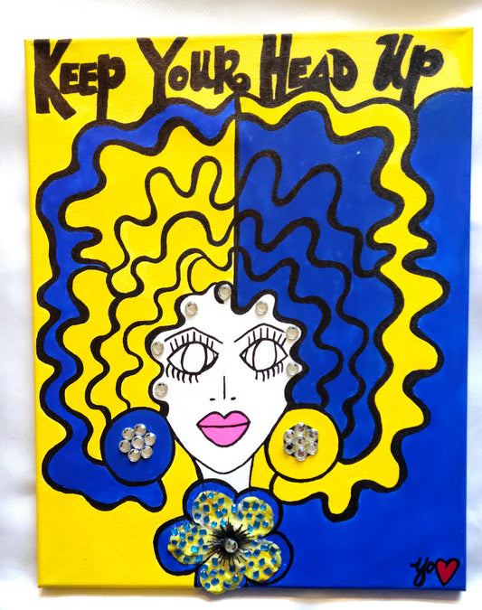 Be-Dazzled Maize and Blue Lady "16x20" Painting on canvas