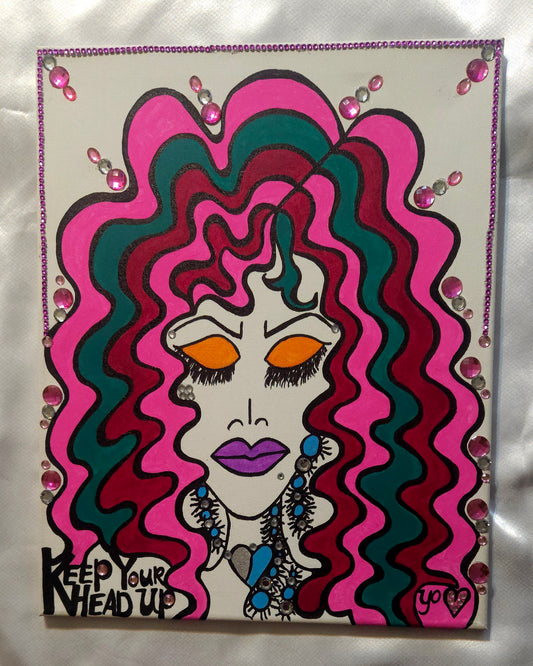 Be-Dazzled Lady "16x20" "Keep Your Head UP" Painting on canvas
