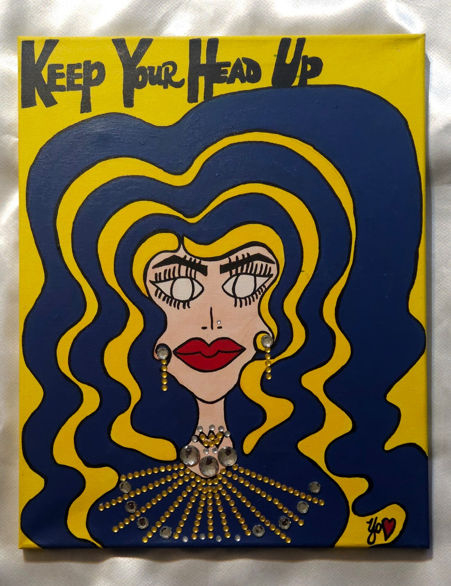 Be-Dazzled Maize and Blue Lady "16x20" "Keep Your Head Up" Painting  on canvas